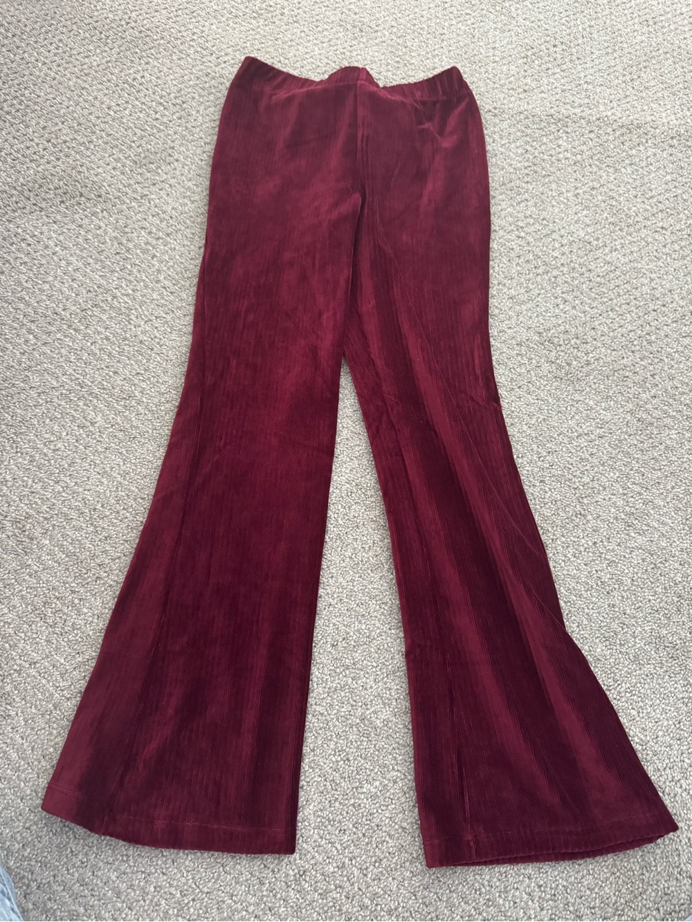 Girls Burgundy Velvet Flare Pants